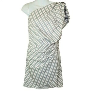 ROI White One Shoulder Stripe Mini Dress Size XS